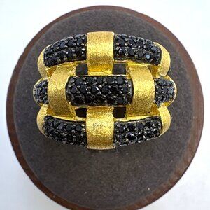 Milor Italy Gold Over Sterling Silver 925 Black Stone Weave Ring Size 6.75